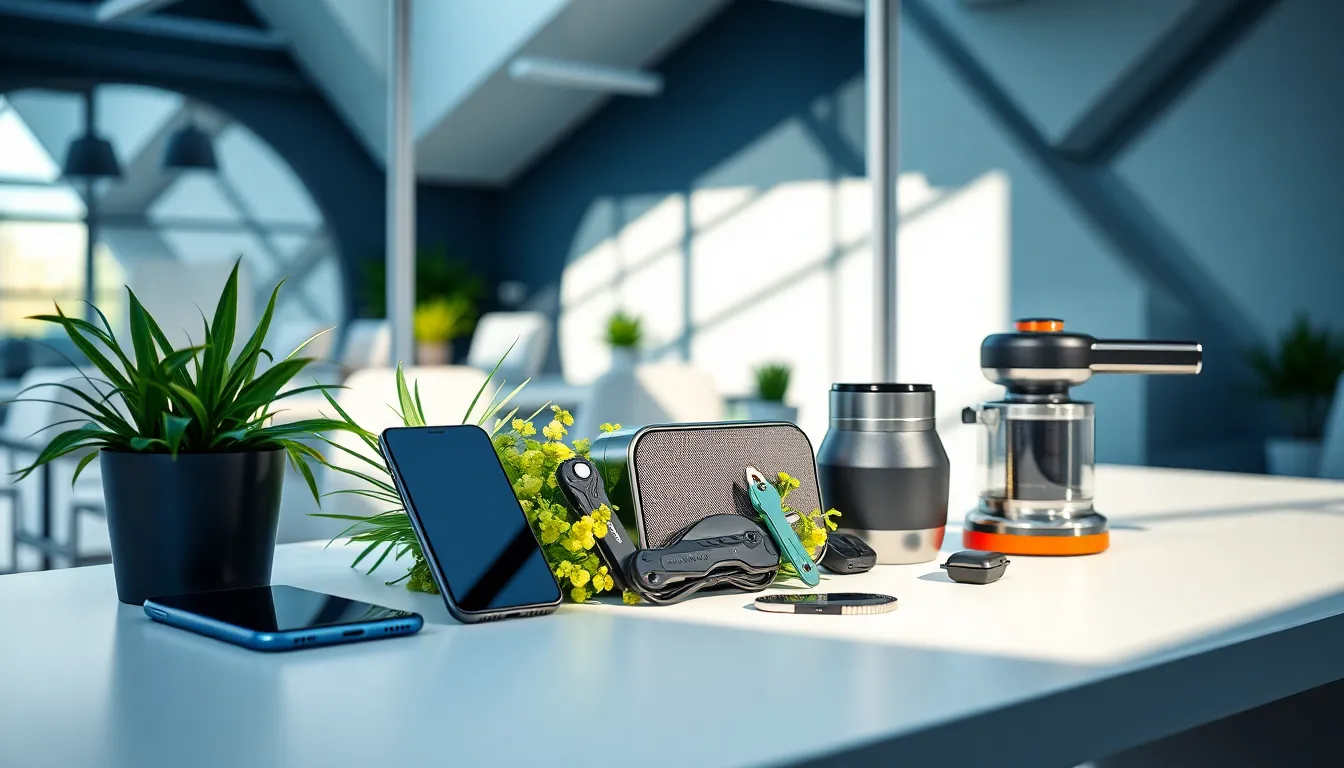 variety of innovative gadgets on a minimalist desk.